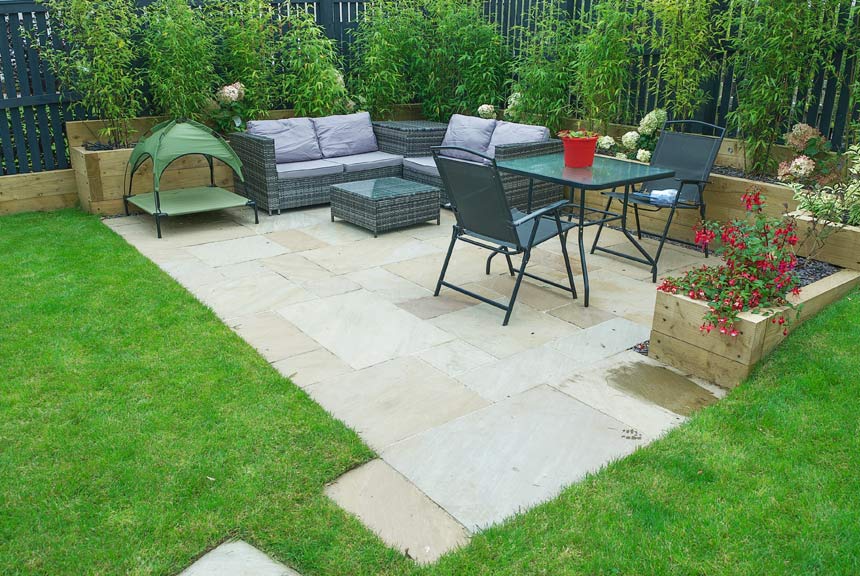 image of outdoor area created from sleepers design by Pairi-dae-za designs.